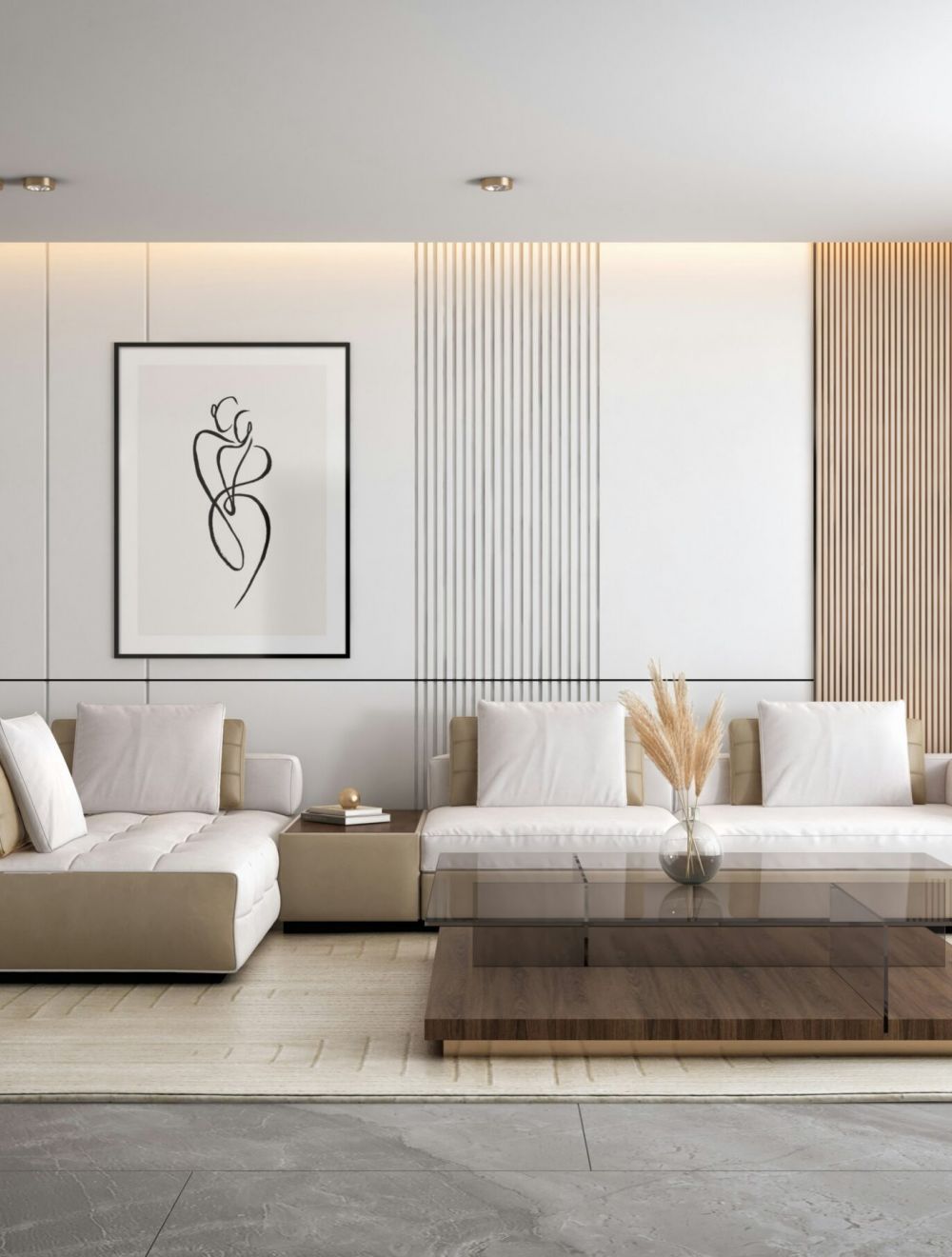 Shadow of palm leaves cast on a white wall, creating a pattern of light and dark shapes.